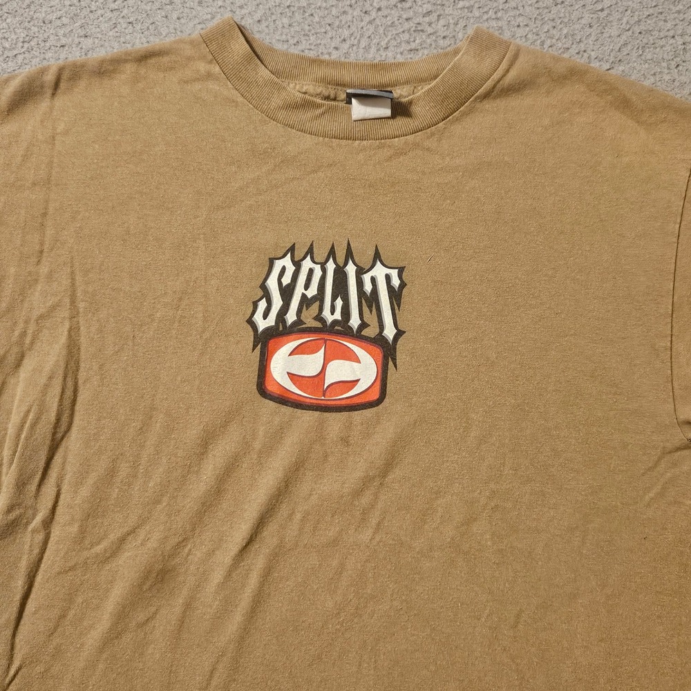 Split Skateboard T-Shirt Mens Medium Tan Vintage Skate Graphic Tee Short Sleeve